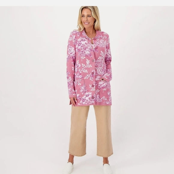 Isaac Mizrahi Pink Floral Tunic Length Cardigan Sweater Size 3X NWOT - Picture 3 of 7